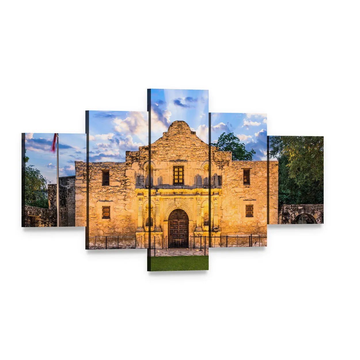 The Alamo in San Antonio Texas Canvas Wall Art, 5 panel 5 Star layout gallery wrapped canvas set, angled product view