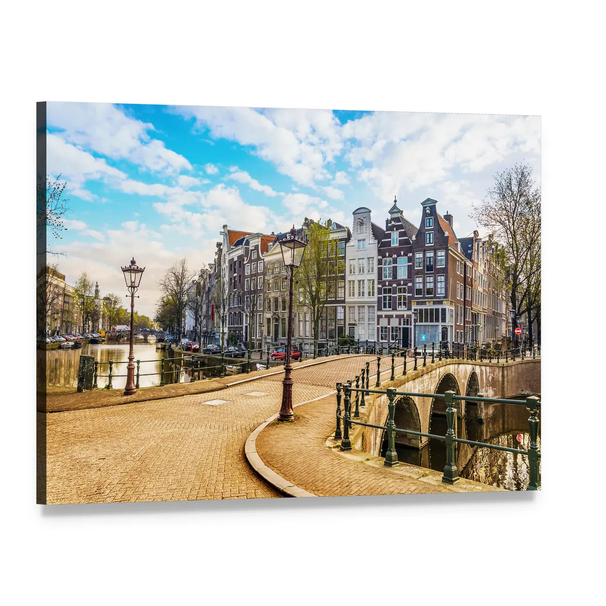Traditional Dutch Canal Houses Canvas Wall Art, single panel gallery wrapped canvas, angled product view