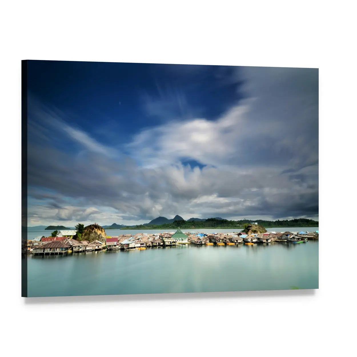 Kabalutan Overwater Village Indonesia Canvas Wall Art, single panel gallery wrapped canvas, angled product view