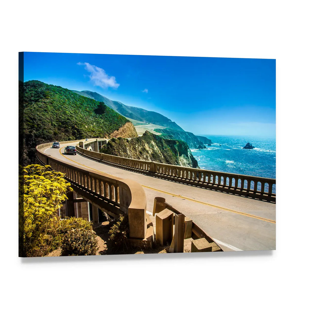 Bixby Creek Bridge on Highway Canvas Wall Art, single panel gallery wrapped canvas, angled product view