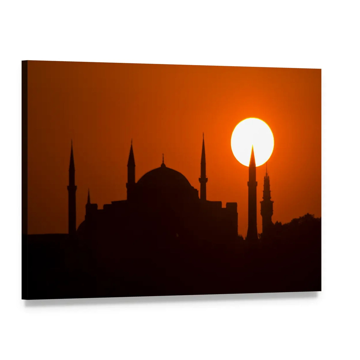 Silhouette Of Suleymaniye Mosque At Sunset In Istanbul Canvas Wall Art, single panel gallery wrapped canvas, angled product view