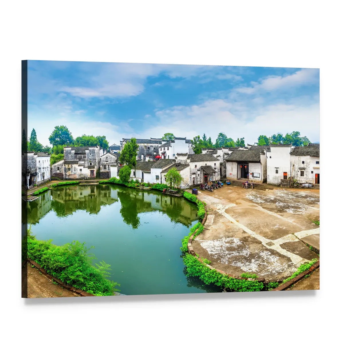 Zhuge Bagua Village Pond Reflection Canvas Wall Art, single panel gallery wrapped canvas, angled product view