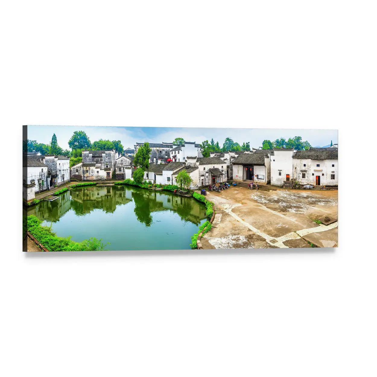 Zhuge Bagua Village Pond Reflection Panoramic Canvas Wall Art, single panel gallery wrapped canvas, angled product view