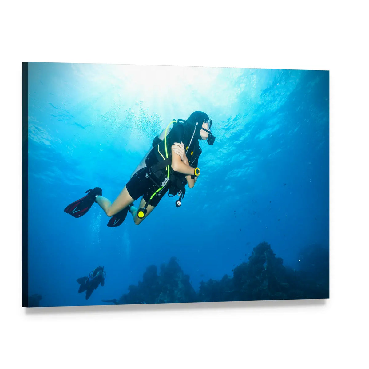 Young Woman Scuba Diver Canvas Wall Art, single panel gallery wrapped canvas, angled product view