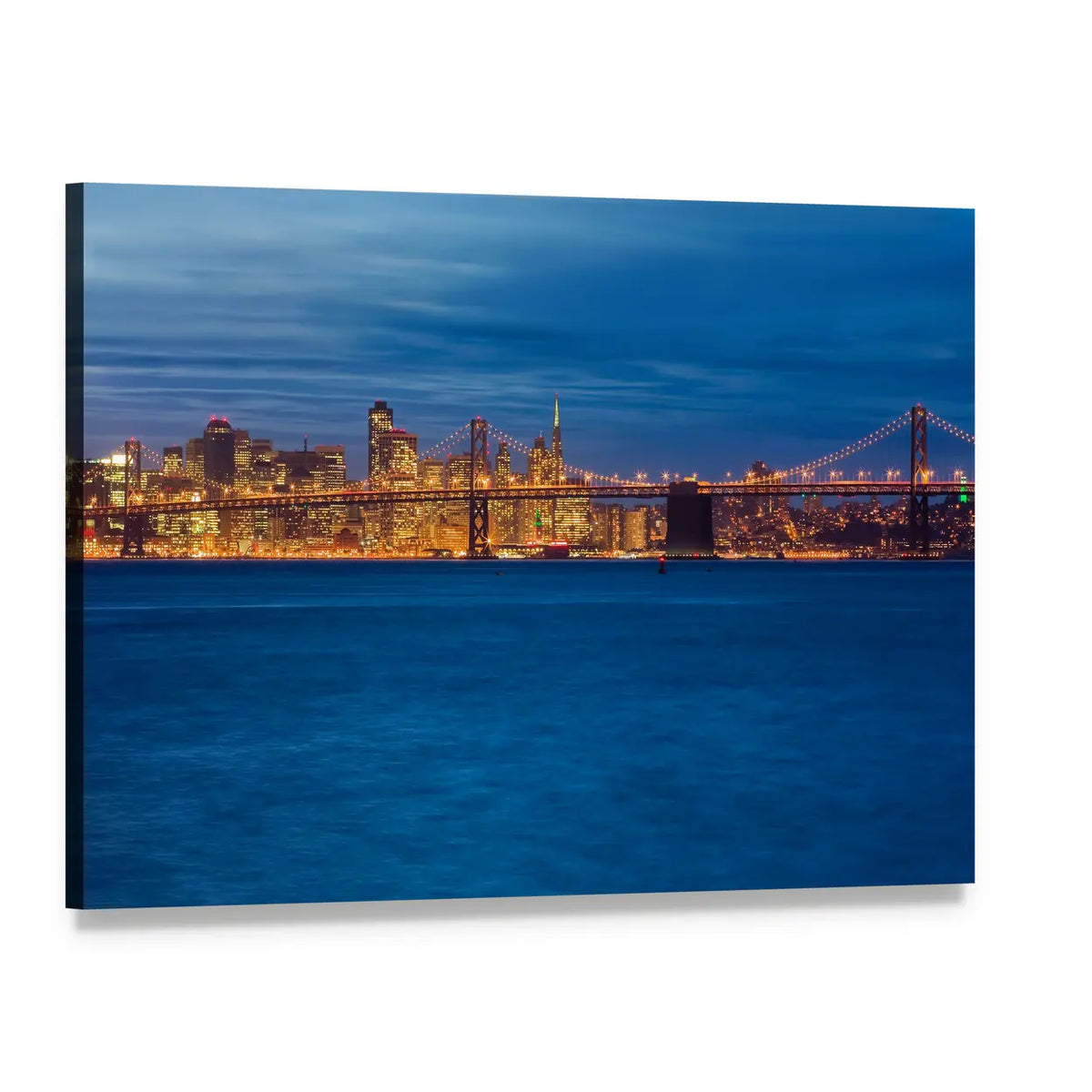 Bay Bridge at Night, San Francisco Canvas Wall Art, single panel gallery wrapped canvas, angled product view