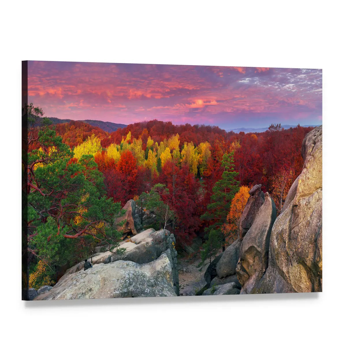 Dovbush Rocks at Sunset Canvas Wall Art, single panel gallery wrapped canvas, angled product view