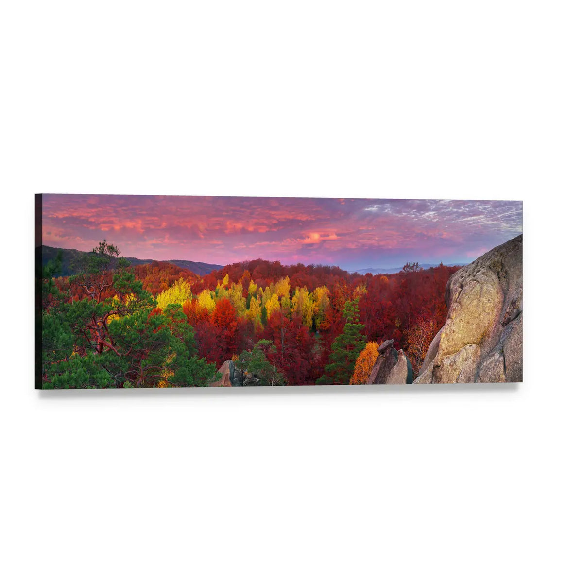 Dovbush Rocks Bubnyshche Autumn View Panoramic Canvas Wall Art, single panel gallery wrapped canvas, angled product view