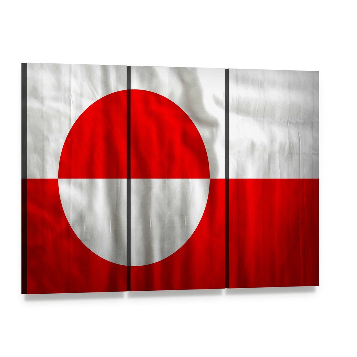 Greenland Flag Canvas Wall Art, 3 panel 3 Horizontal layout gallery wrapped canvas set, angled product view