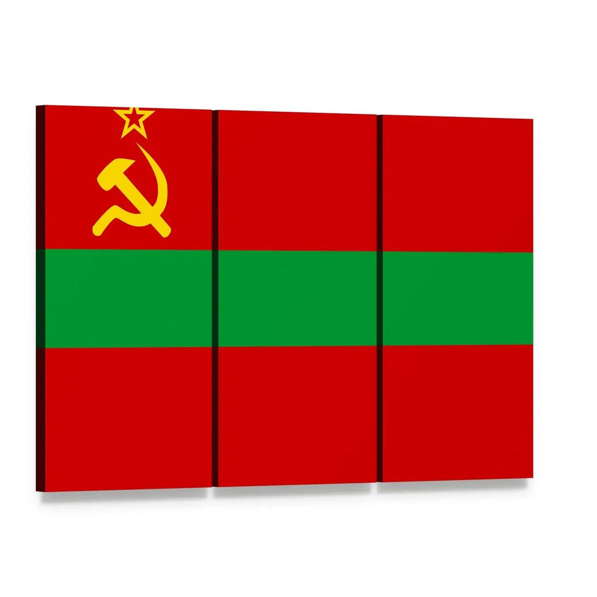 Flag of Transnistria Canvas Wall Art, 3 panel 3 Horizontal layout gallery wrapped canvas set, angled product view