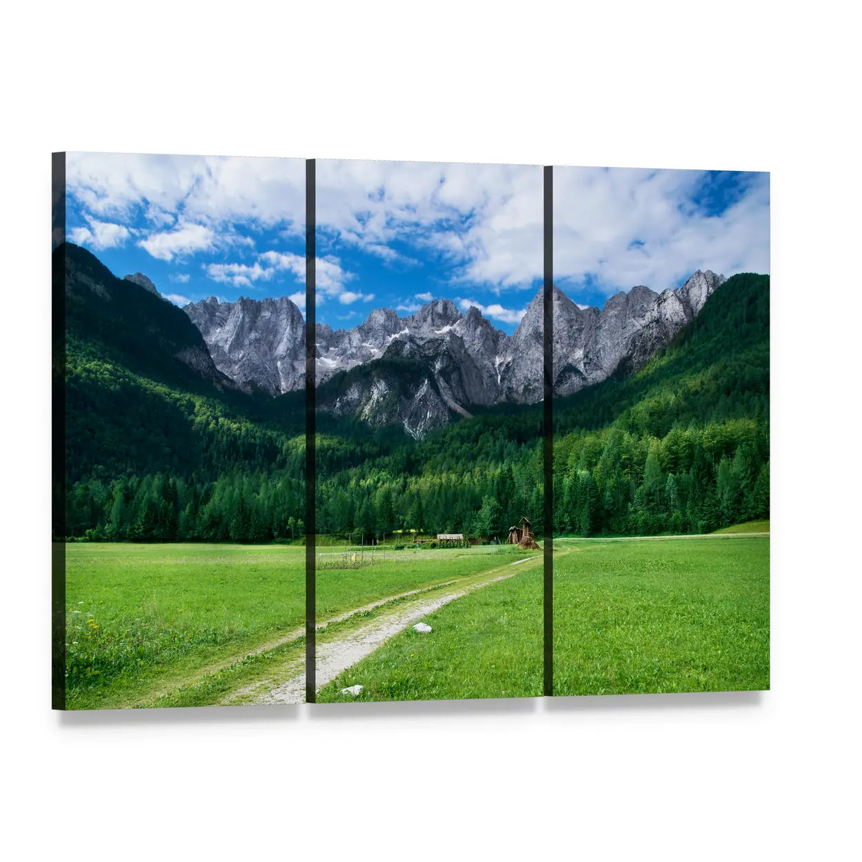 Julian Alps View from Gozd Martuljek Canvas Wall Art, 3 panel 3 Horizontal layout gallery wrapped canvas set, angled product view