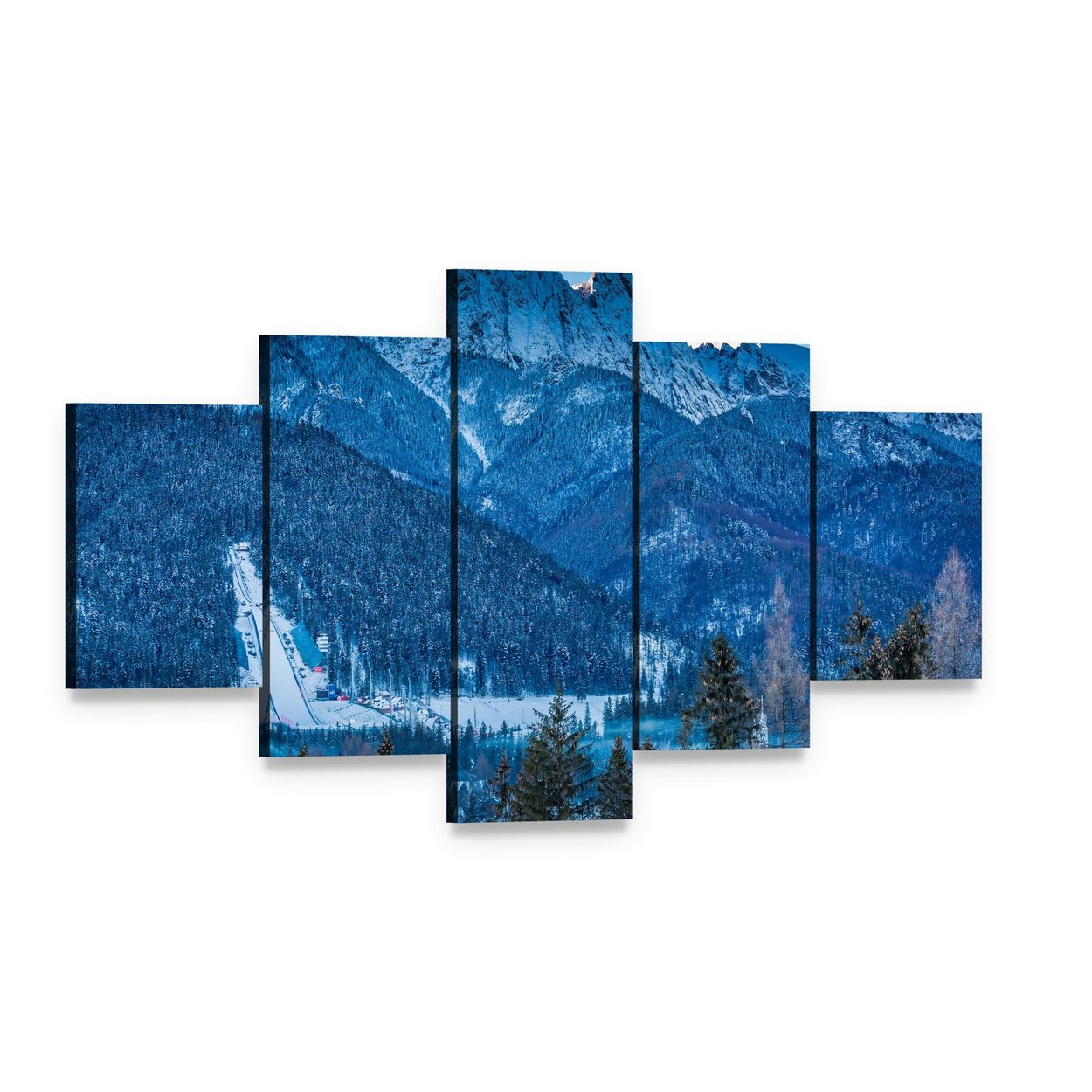 Giewont Peak in Winter Canvas Wall Art, 5 panel 5 Star layout gallery wrapped canvas set, angled product view