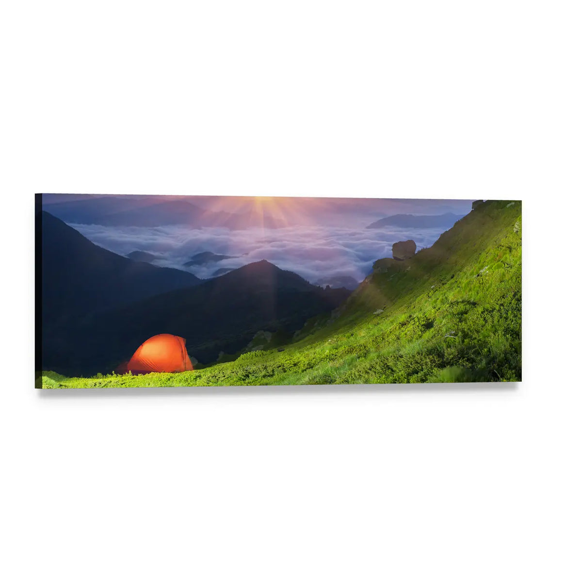 Marmarosh Mountain Sunrise in Ukraine Panoramic Canvas Wall Art, single panel gallery wrapped canvas, angled product view