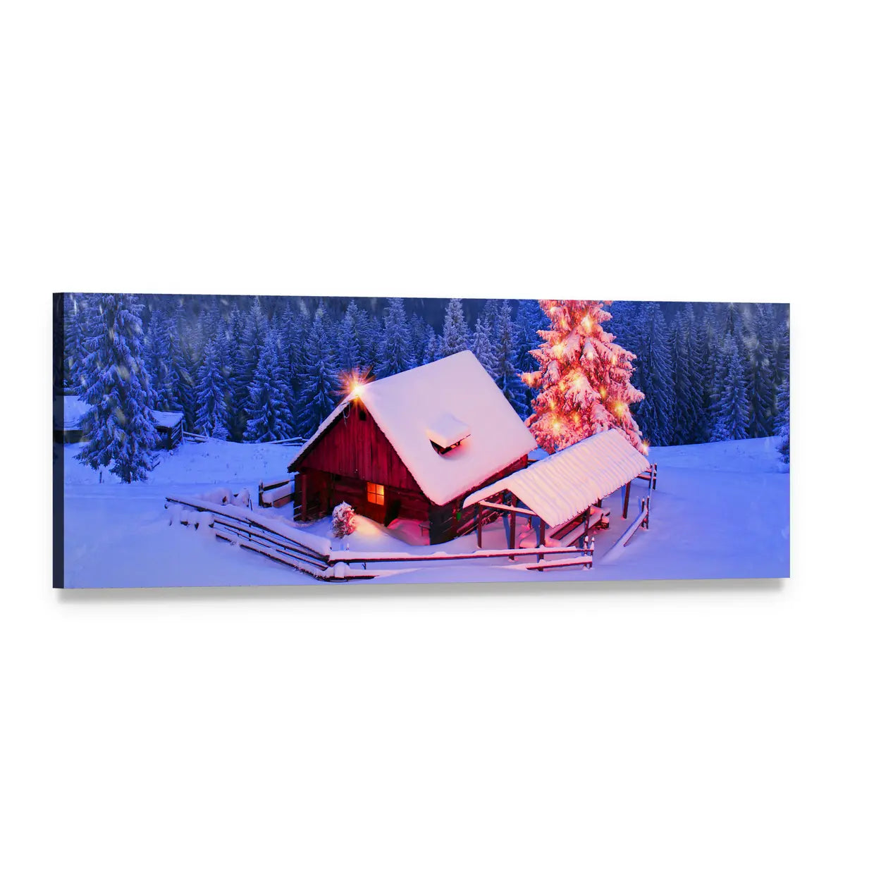 Alpine Fields in Winter Panoramic Canvas Wall Art, single panel gallery wrapped canvas, angled product view