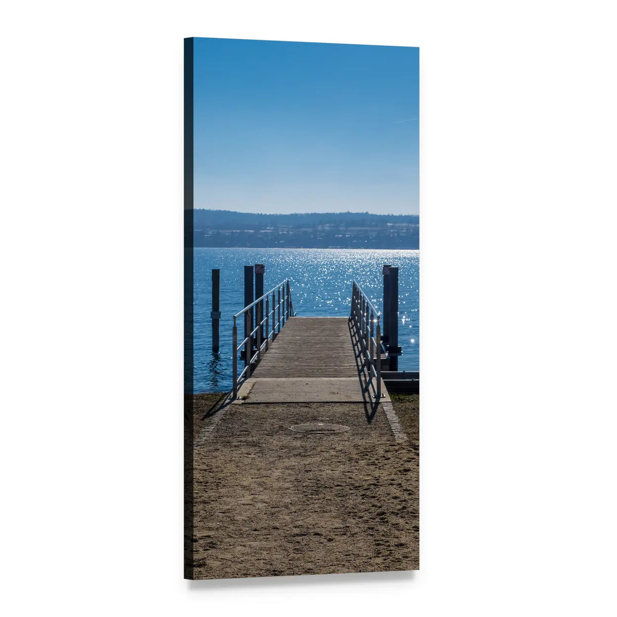 Wooden Pier at Lake Constance Vertical Canvas Wall Art, 1 panel 1 Vertical layout gallery wrapped canvas set, angled product view