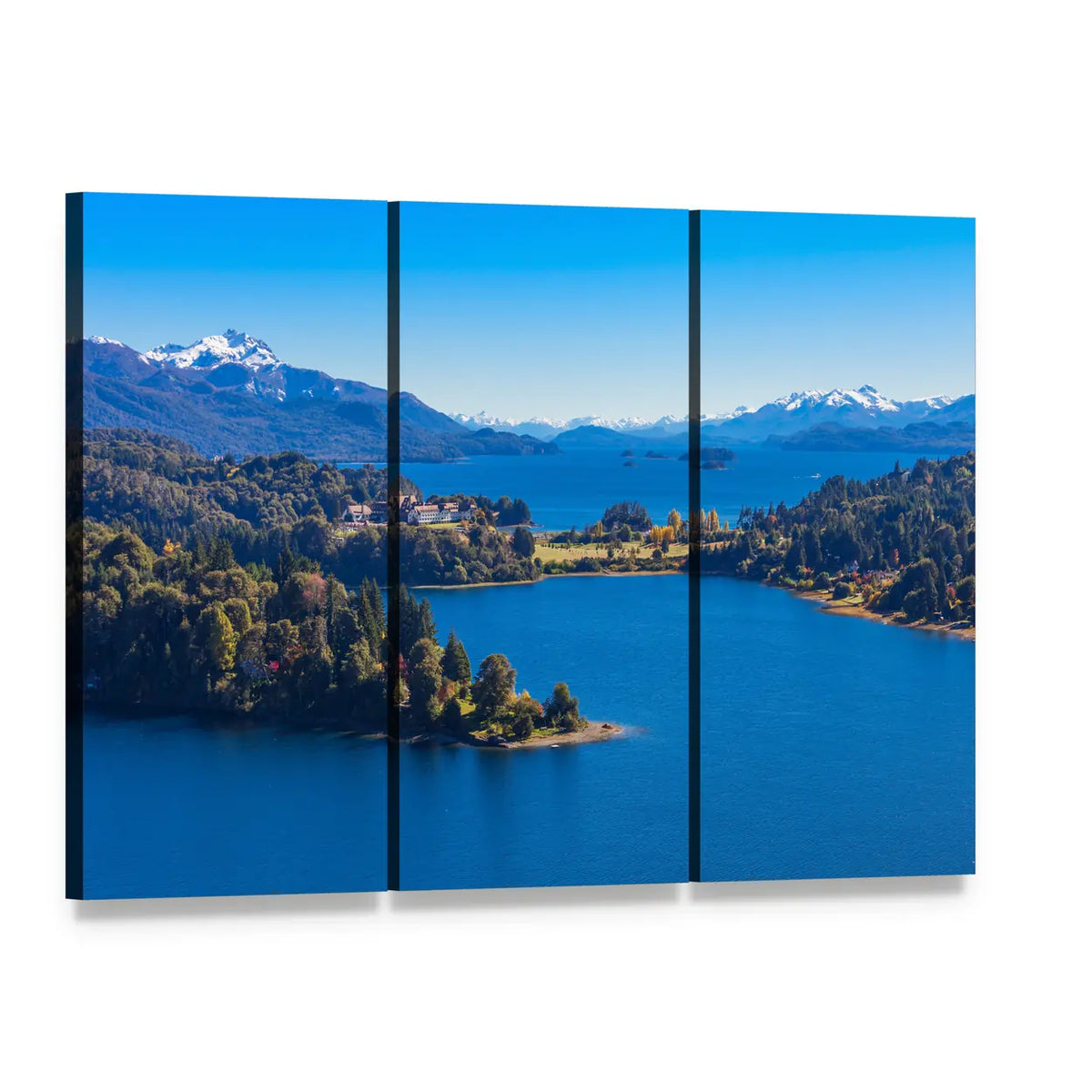 Lake Nahuel Huapi, Argentina Canvas Wall Art, 3 panel 3 Horizontal layout gallery wrapped canvas set, angled product view