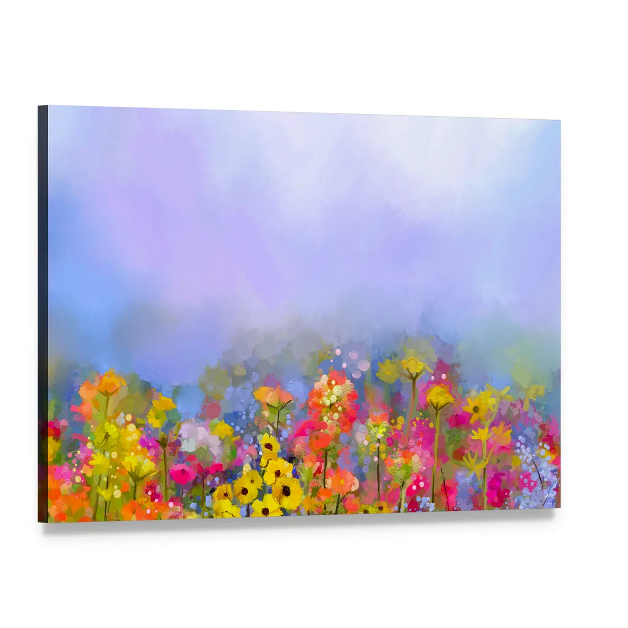 Multicolor Spring Wildflower Meadow Canvas Wall Art, single panel gallery wrapped canvas, angled product view