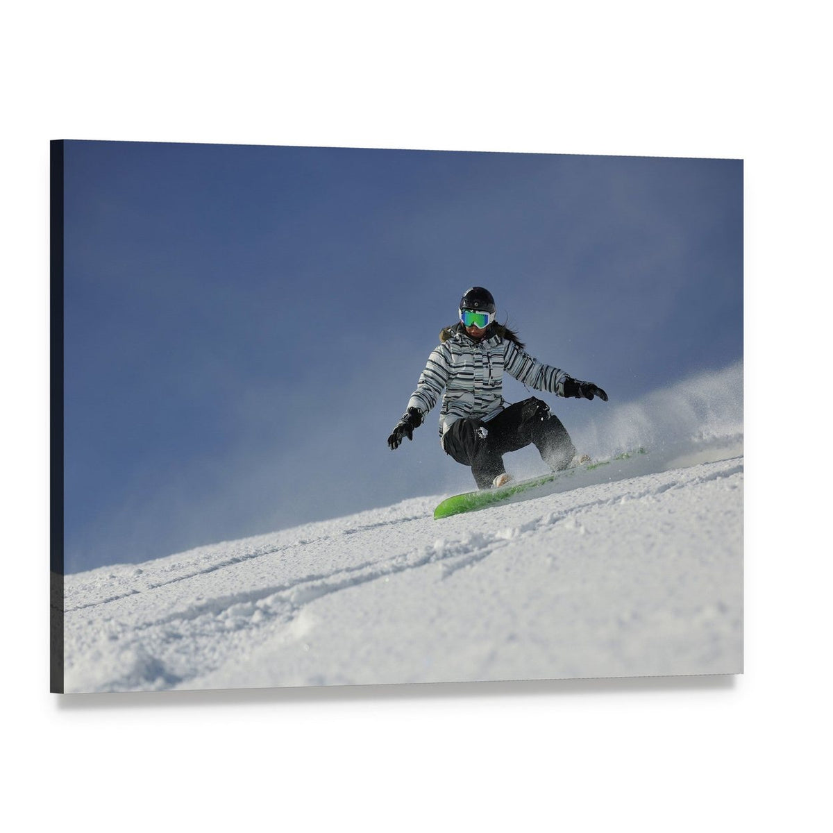 Snowboard Woman Racing Downhill Slope Canvas Wall Art, single panel gallery wrapped canvas, angled product view