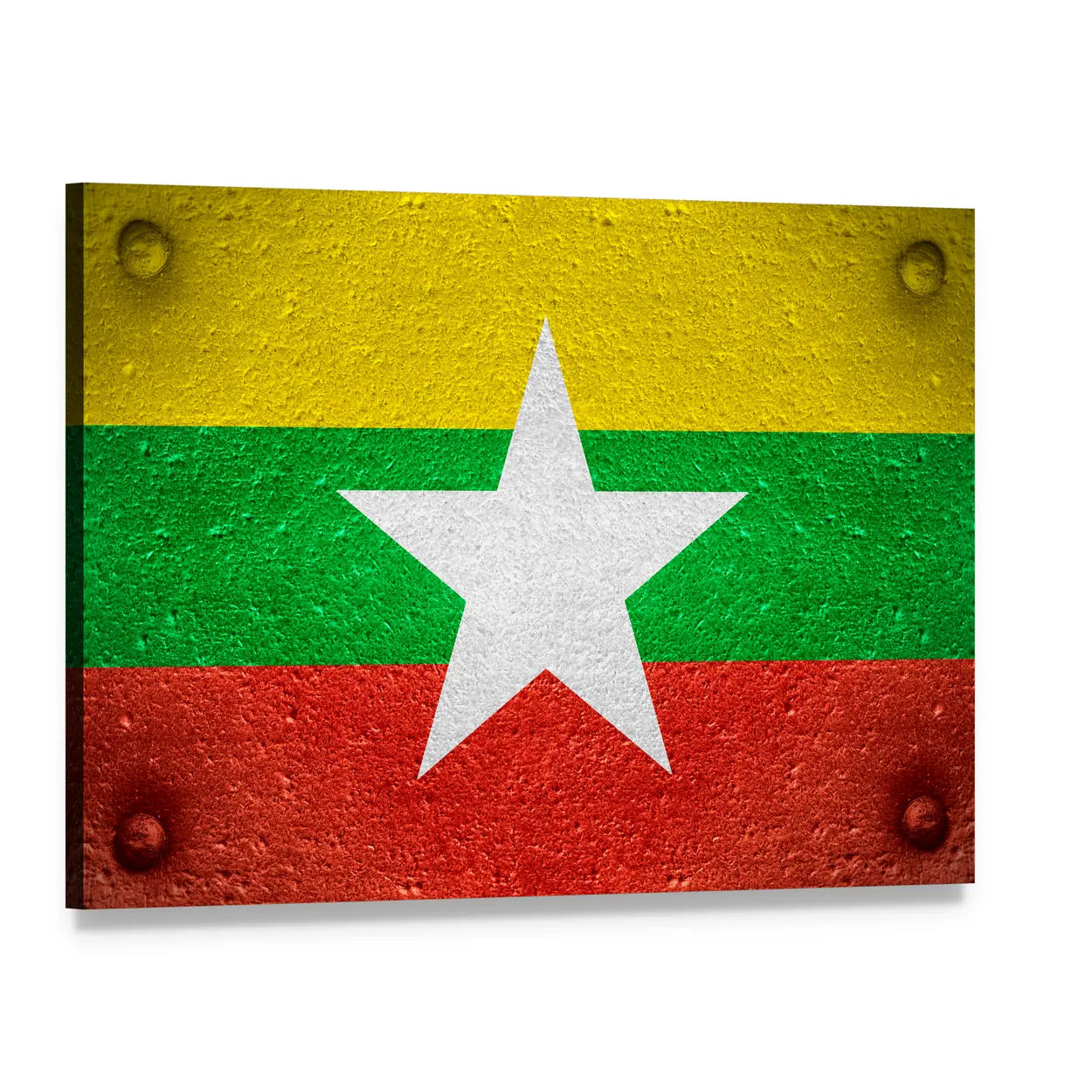 Myanmar Flag with White Star Canvas Wall Art, single panel gallery wrapped canvas, angled product view