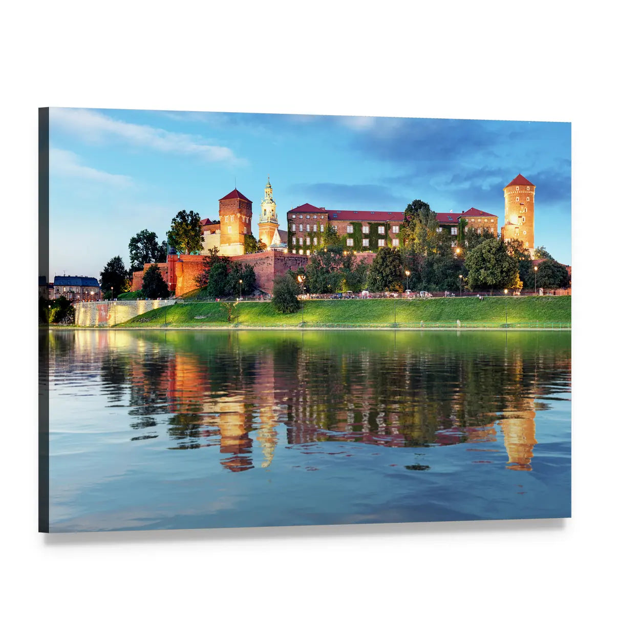 Wawel Royal Castle at Dusk Canvas Wall Art, single panel gallery wrapped canvas, angled product view
