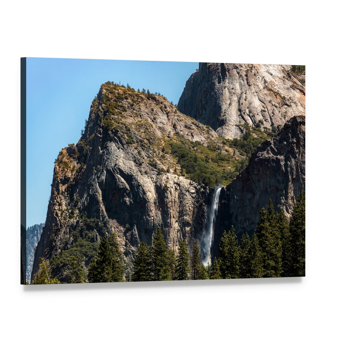 Yosemite Waterfall on a Summer Day Canvas Wall Art, single panel gallery wrapped canvas, angled product view