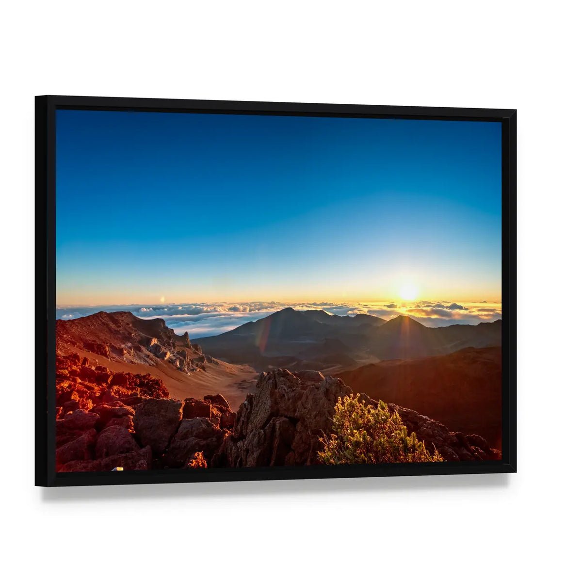 Sunrise Over Haleakala Volcano Crater Canvas Wall Art, framed canvas in a black floater frame, angled product view
