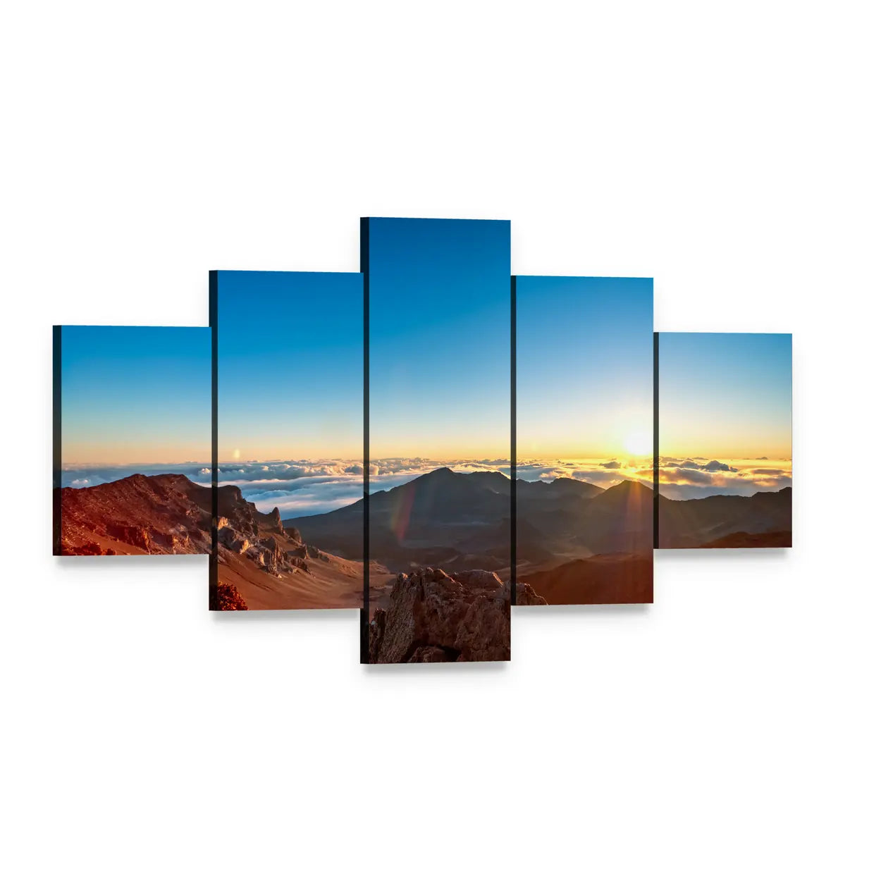 Sunrise Over Haleakala Volcano Crater Canvas Wall Art, 5 panel 5 Star layout gallery wrapped canvas set, angled product view