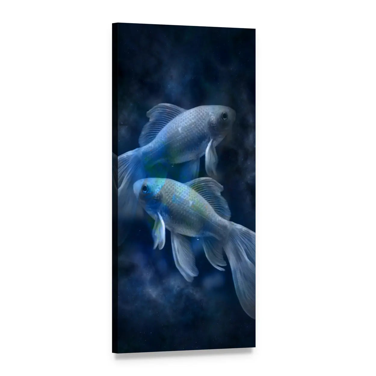 Pisces Two Fish in Cosmic Nebula Vertical Canvas Wall Art, 1 panel 1 Vertical layout gallery wrapped canvas set, angled product view
