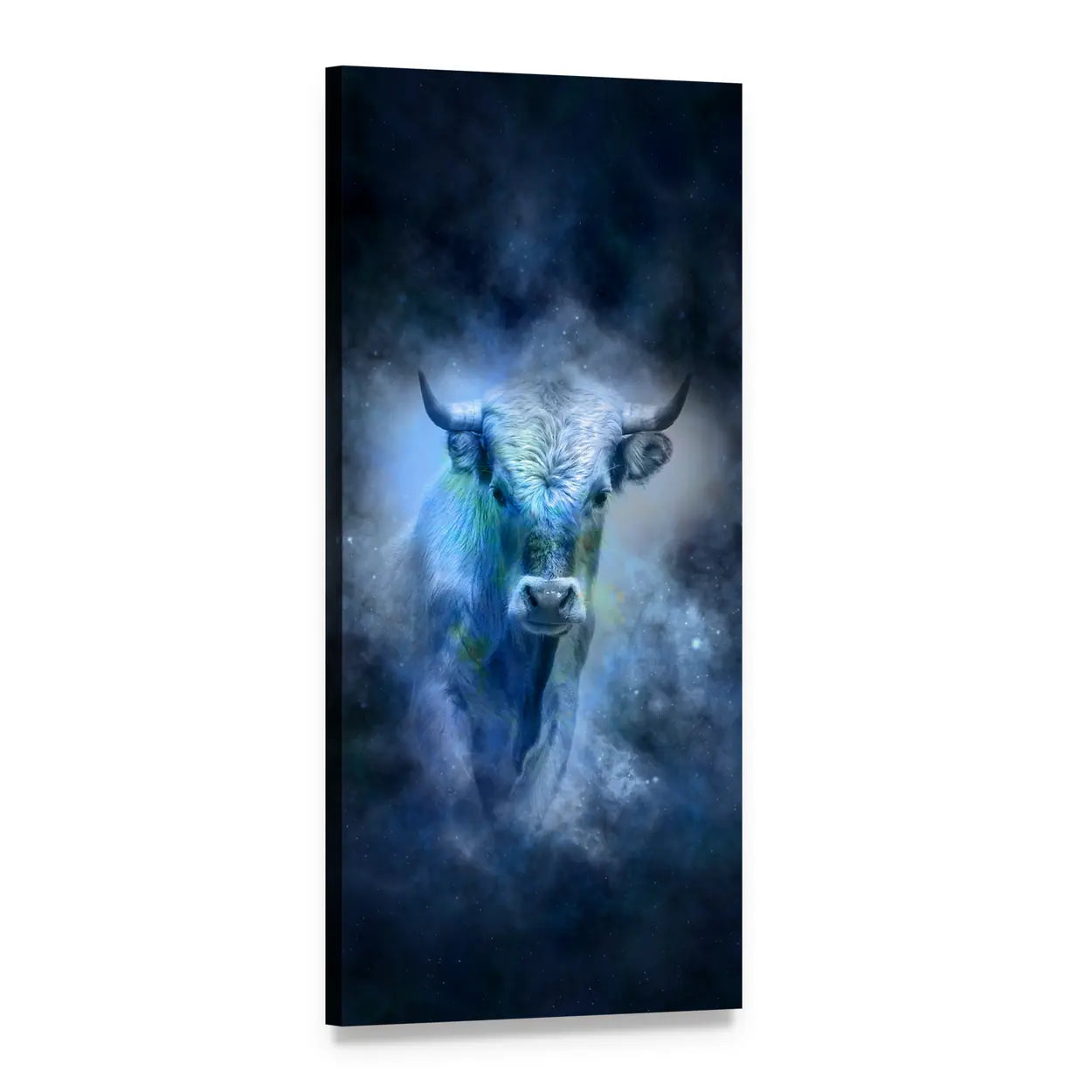 Cosmic Taurus Bull Vertical Canvas Wall Art, 1 panel 1 Vertical layout gallery wrapped canvas set, angled product view