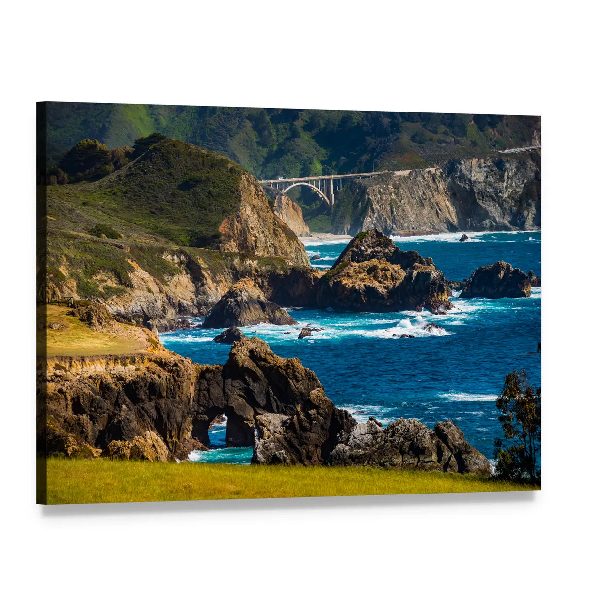 Bixby Creek Bridge Canvas Wall Art, single panel gallery wrapped canvas, angled product view