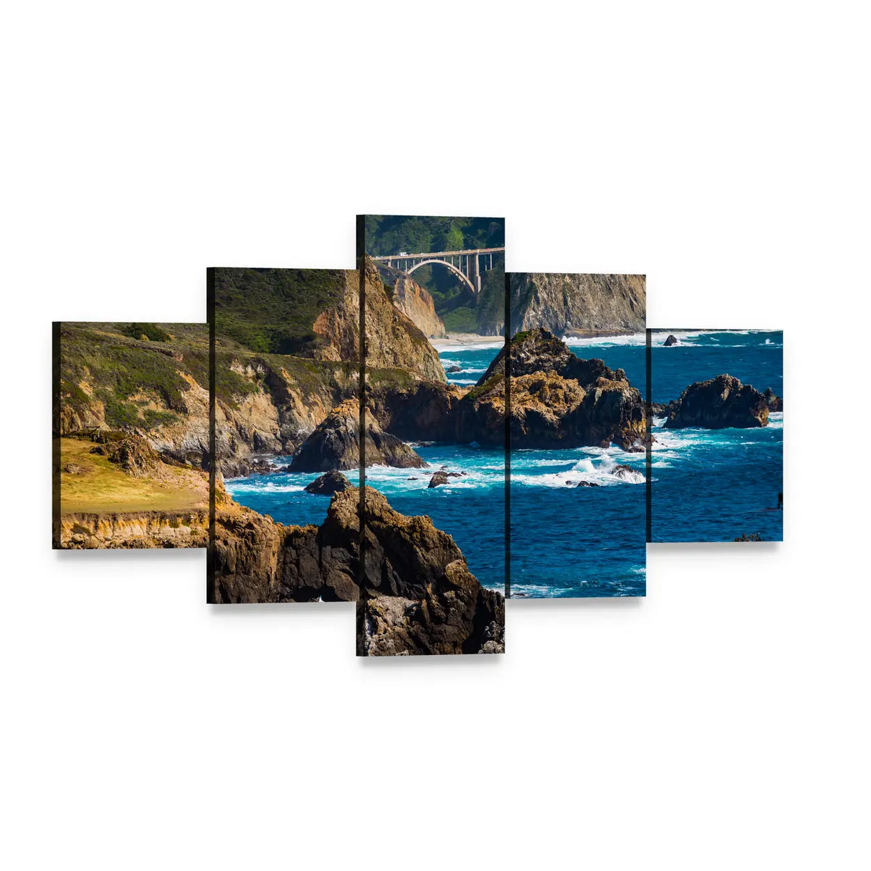 Bixby Creek Bridge Canvas Wall Art, 5 panel 5 Star layout gallery wrapped canvas set, angled product view