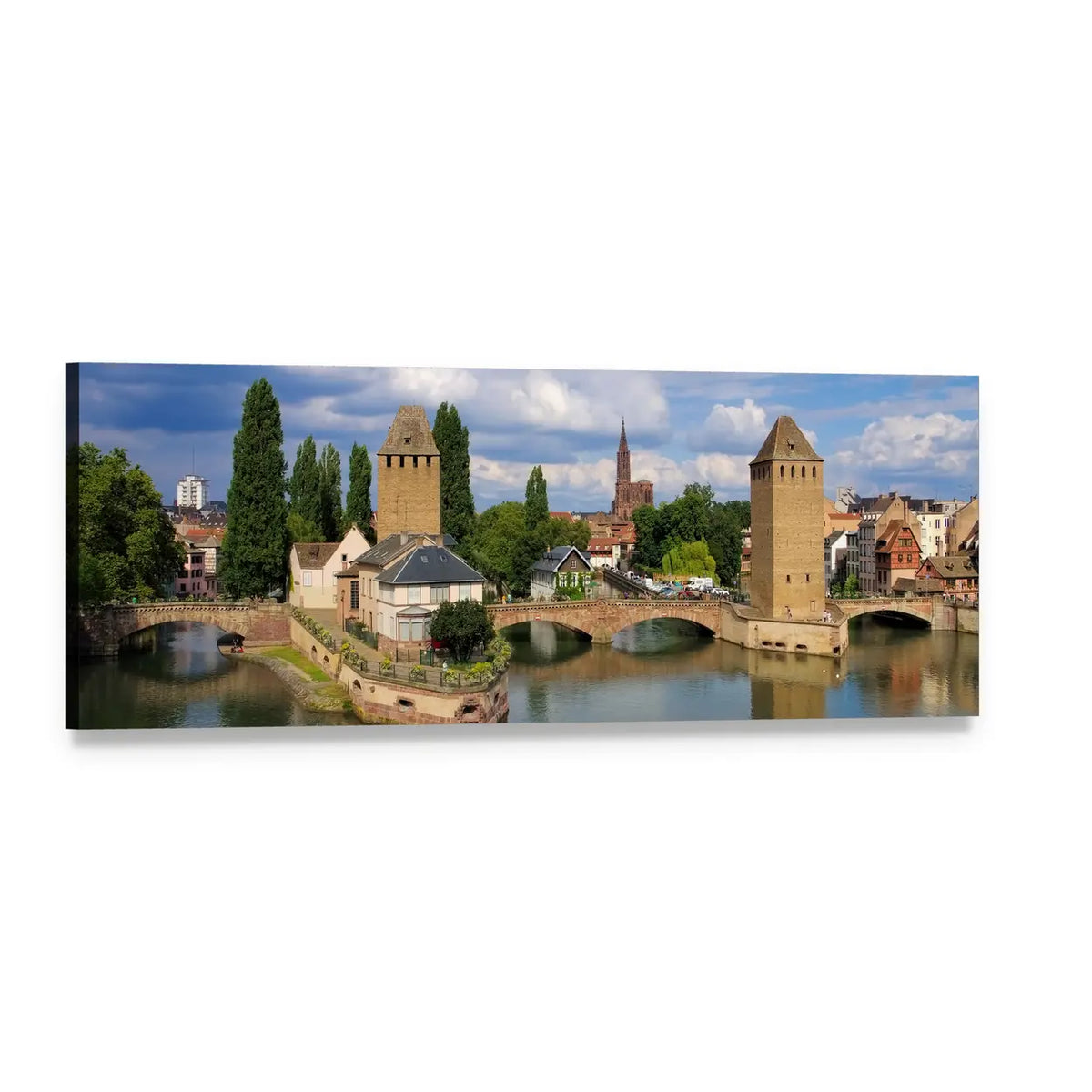 Strasbourg River Skyline Panoramic Canvas Wall Art, single panel gallery wrapped canvas, angled product view