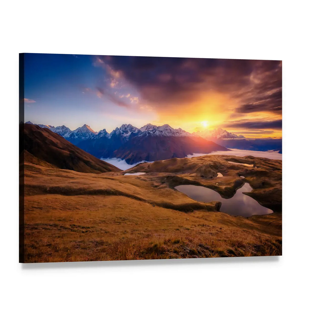 Lake Koruldi at Sunset Canvas Wall Art, single panel gallery wrapped canvas, angled product view