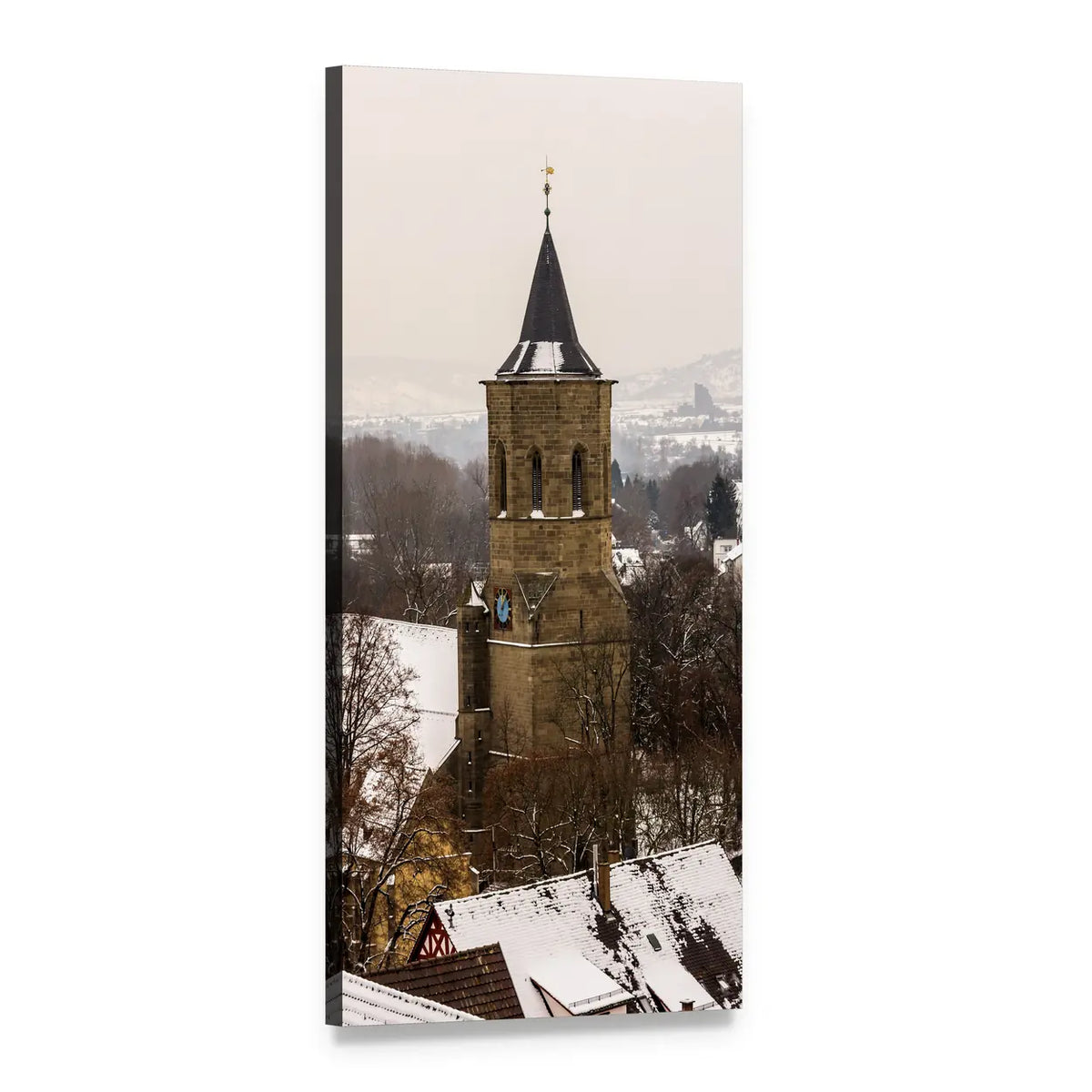 St Michael's Church Tower in Winter Vertical Canvas Wall Art, 1 panel 1 Vertical layout gallery wrapped canvas set, angled product view