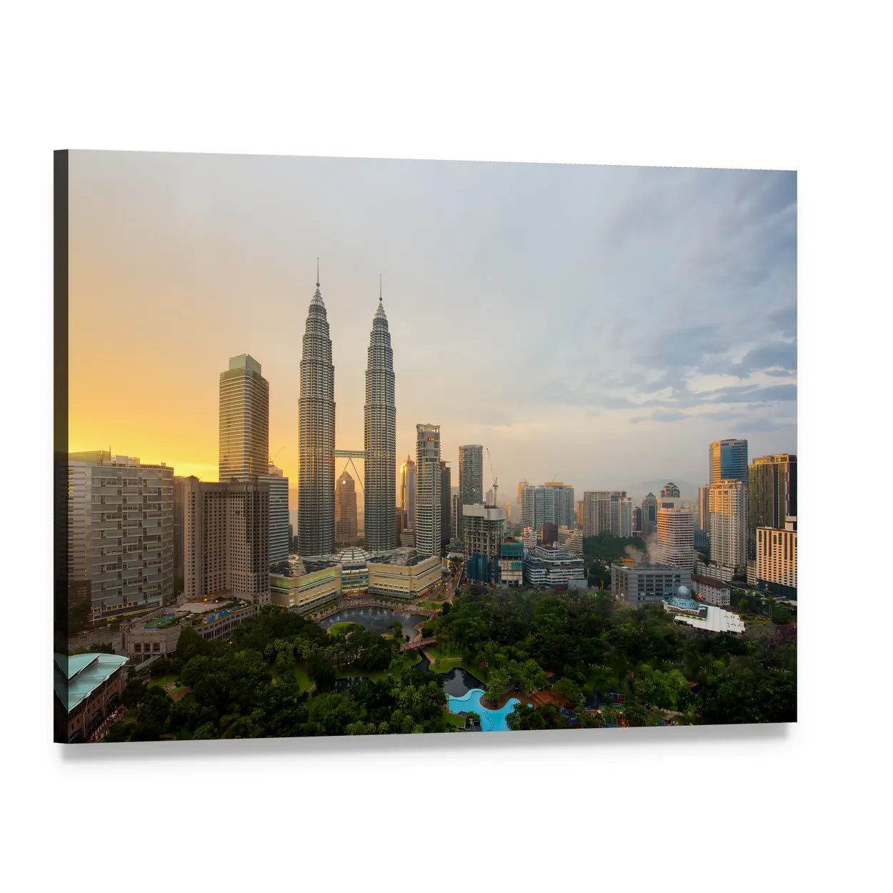 Kuala Lumpur Skyline with Petronas Twin Towers Canvas Wall Art, single panel gallery wrapped canvas, angled product view