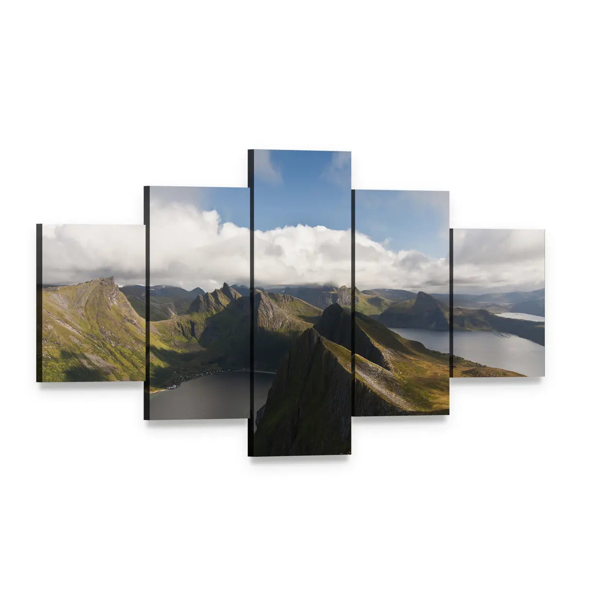 Senja Island in Norway Canvas Wall Art, 5 panel 5 Star layout gallery wrapped canvas set, angled product view
