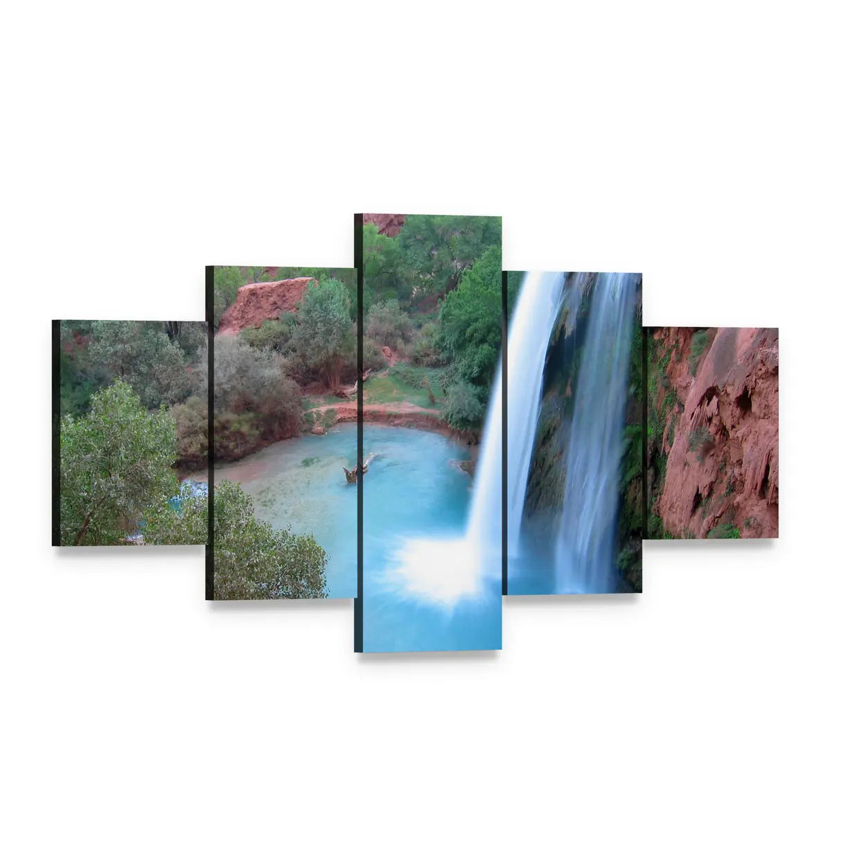 Havasu Falls Turquoise Pool and Red Rocks Canvas Wall Art, 5 panel 5 Star layout gallery wrapped canvas set, angled product view