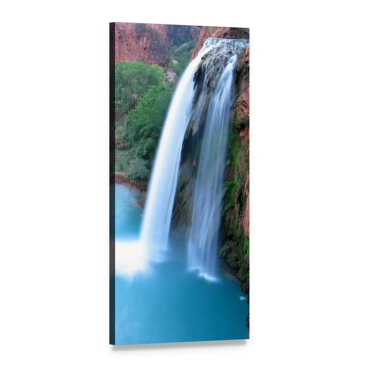 Havasu Falls Waterfall in Arizona Vertical Canvas Wall Art, 1 panel 1 Vertical layout gallery wrapped canvas set, angled product view