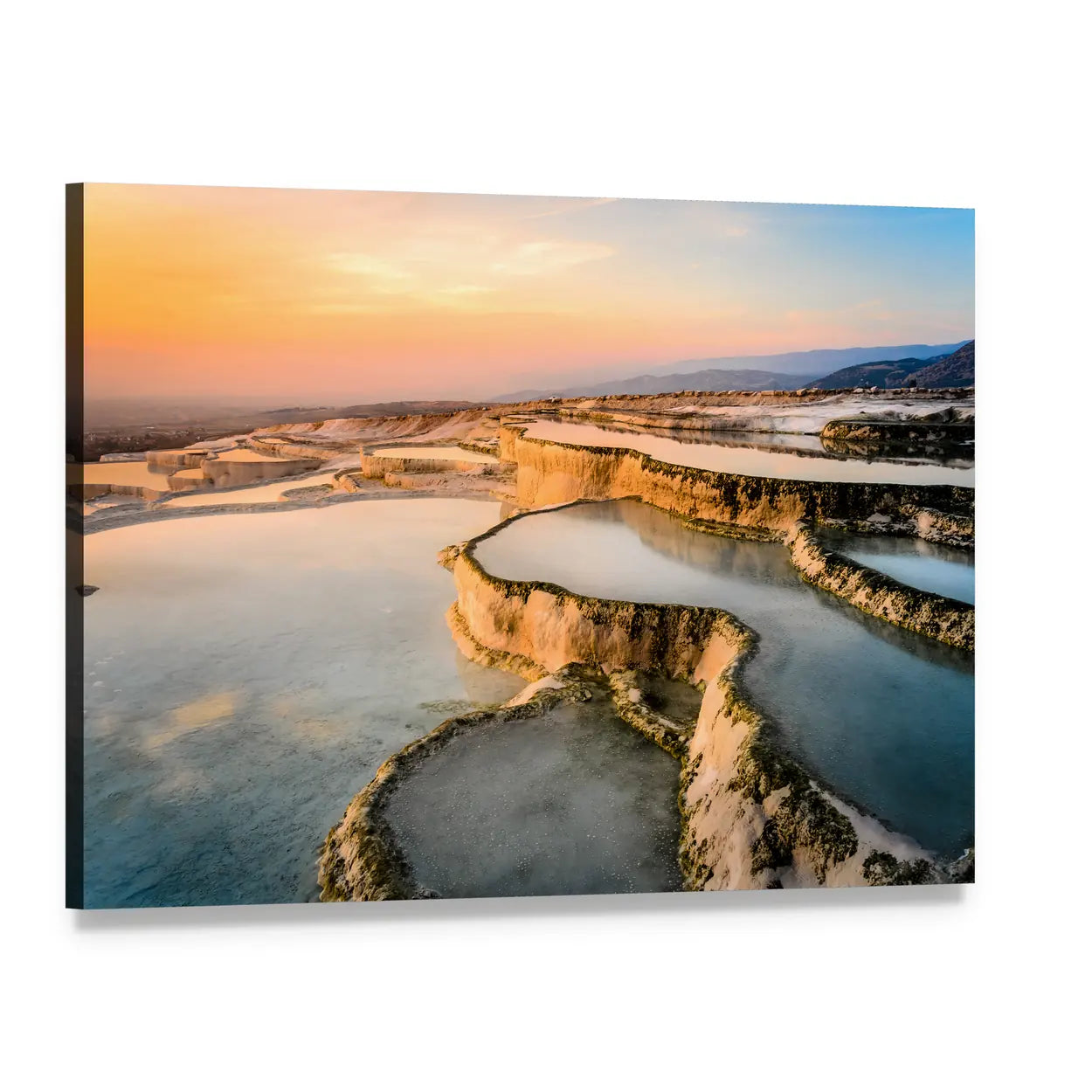 Travertine Terraces at Sunset Canvas Wall Art, single panel gallery wrapped canvas, angled product view