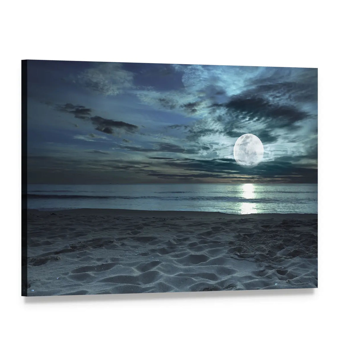Moonlit Beach at Twilight Canvas Wall Art, single panel gallery wrapped canvas, angled product view