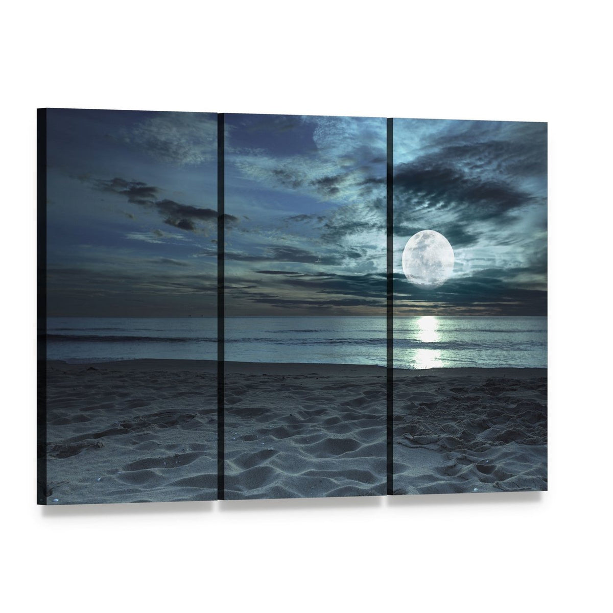 Beach at Twilight Time Canvas Wall Art, 3 panel 3 Horizontal layout gallery wrapped canvas set, angled product view