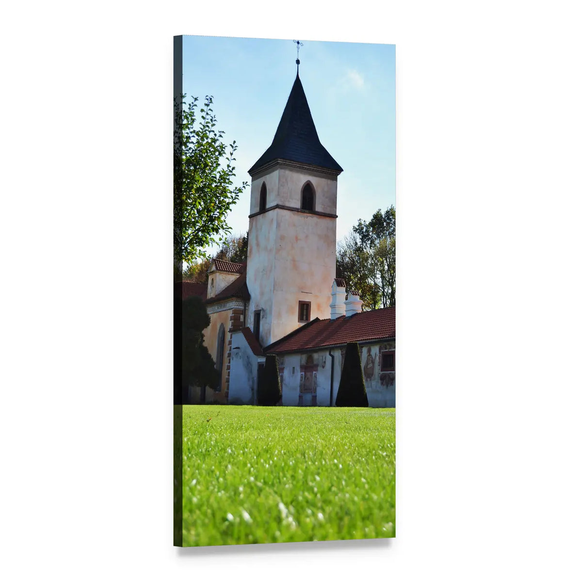 Tower Castle in Autumn Vertical Canvas Wall Art, 1 panel 1 Vertical layout gallery wrapped canvas set, angled product view