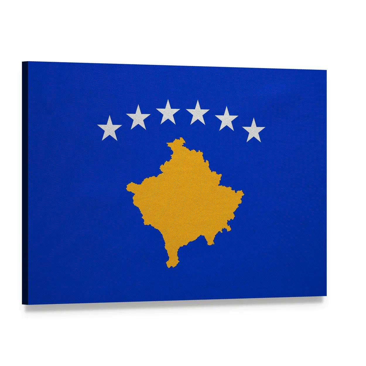 Kosovo Flag Map and Six Stars Canvas Wall Art, single panel gallery wrapped canvas, angled product view