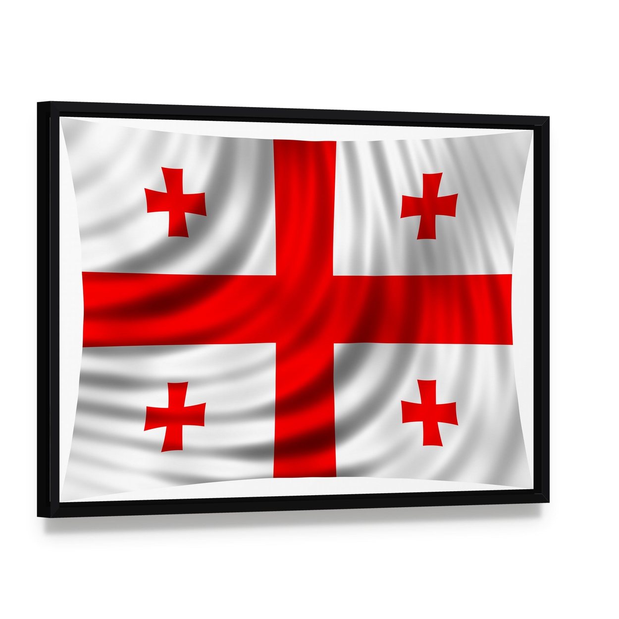 Georgian Flag with Wavy Texture Canvas Wall Art, framed canvas in a black floater frame, angled product view
