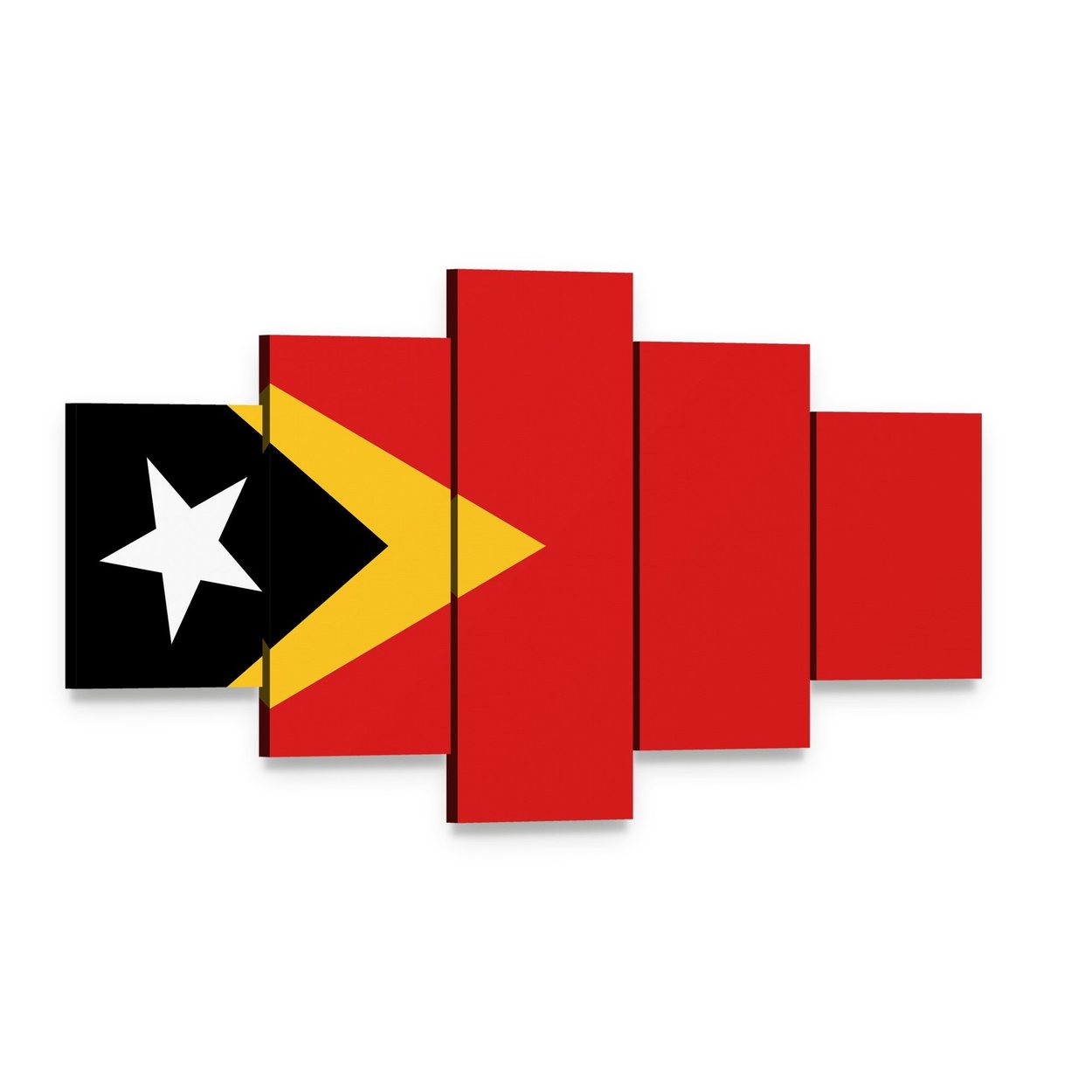 Timor-leste Flag Canvas Wall Art, 5 panel 5 Star layout gallery wrapped canvas set, angled product view