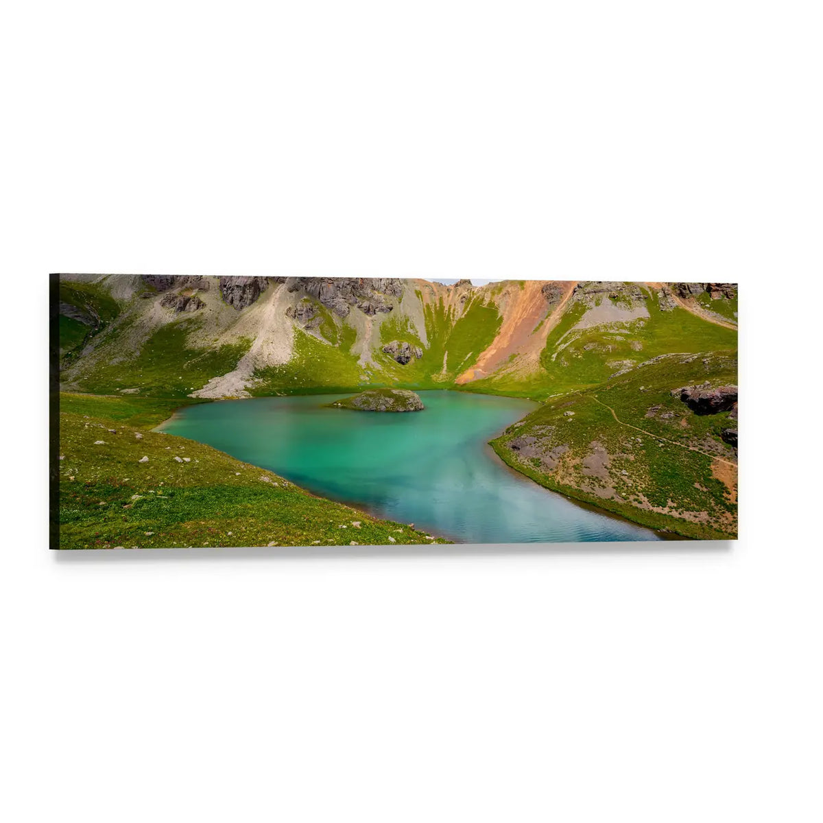 Lake in San Juan Mountains Panoramic Canvas Wall Art, single panel gallery wrapped canvas, angled product view