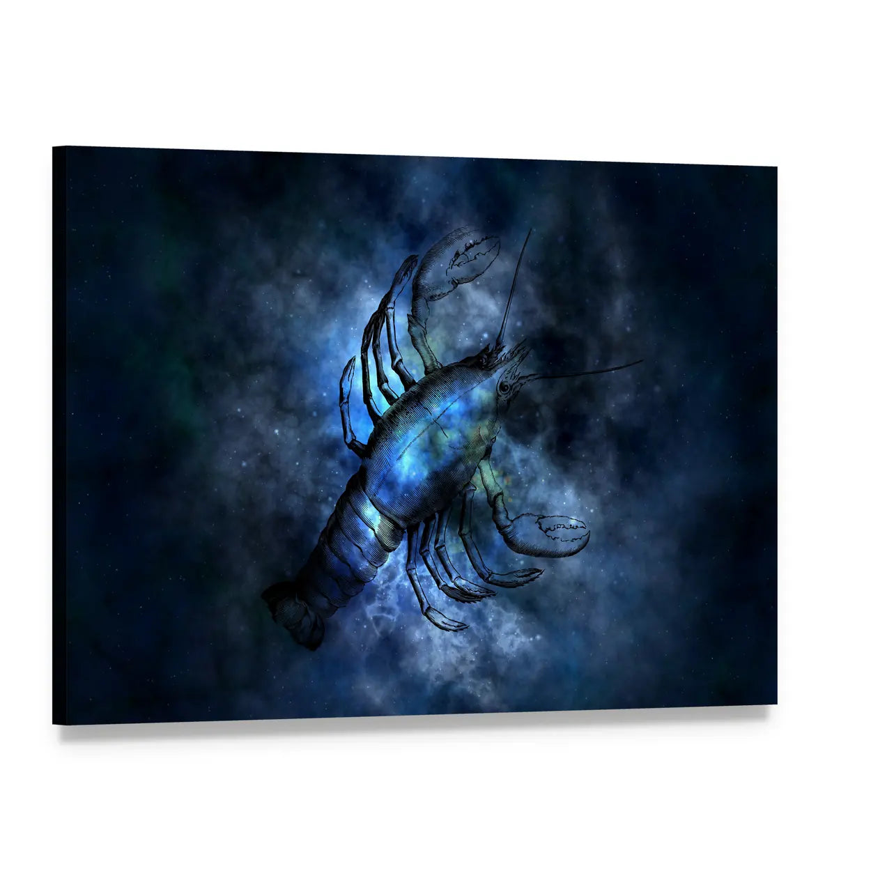 Scorpio Zodiac Lobster in Blue Nebula Canvas Wall Art, single panel gallery wrapped canvas, angled product view