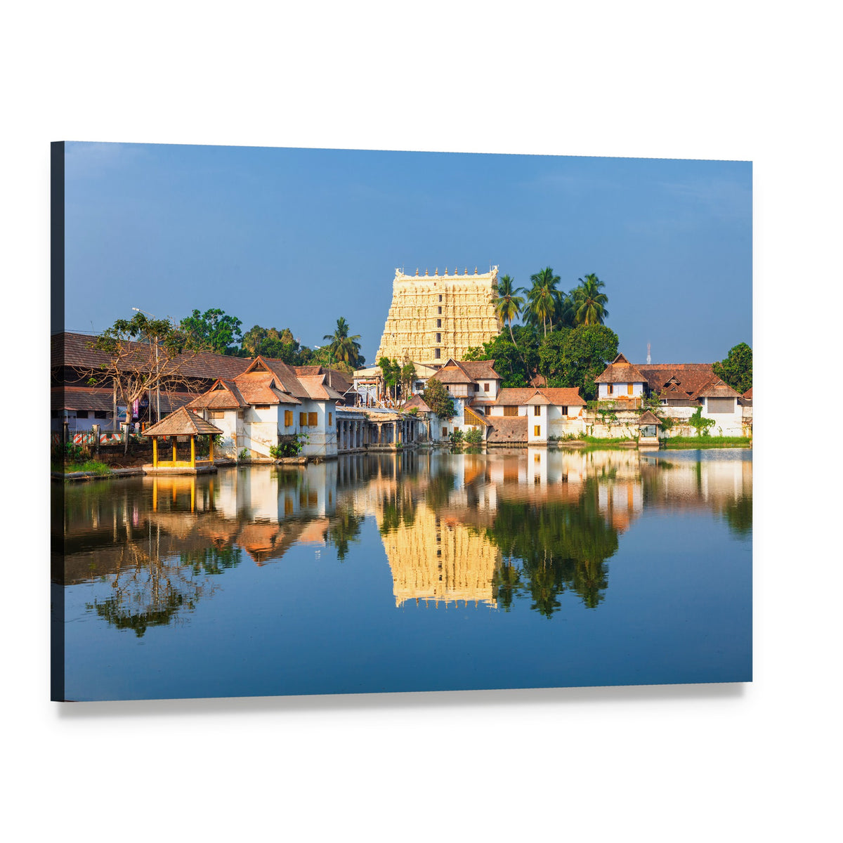 Thiruvananthapuram Temple Reflection Canvas Wall Art, single panel gallery wrapped canvas, angled product view