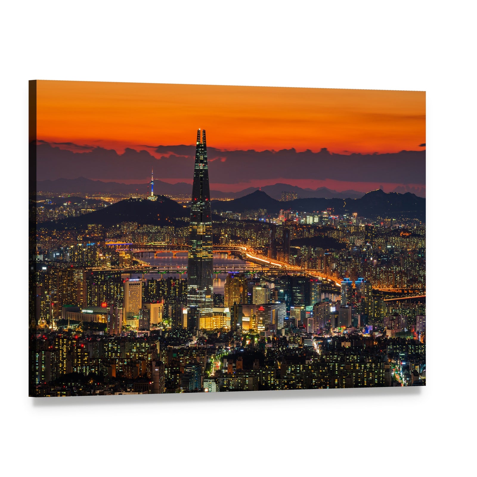 Seoul Skyline at Dusk Canvas Wall Art, single panel gallery wrapped canvas, angled product view