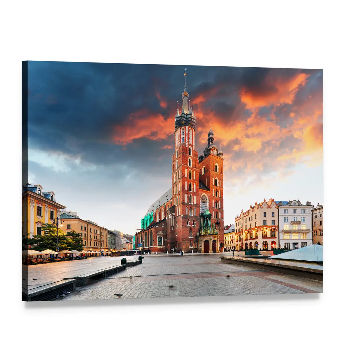 Krakow Old Town at Sunset Canvas Wall Art, single panel gallery wrapped canvas, angled product view