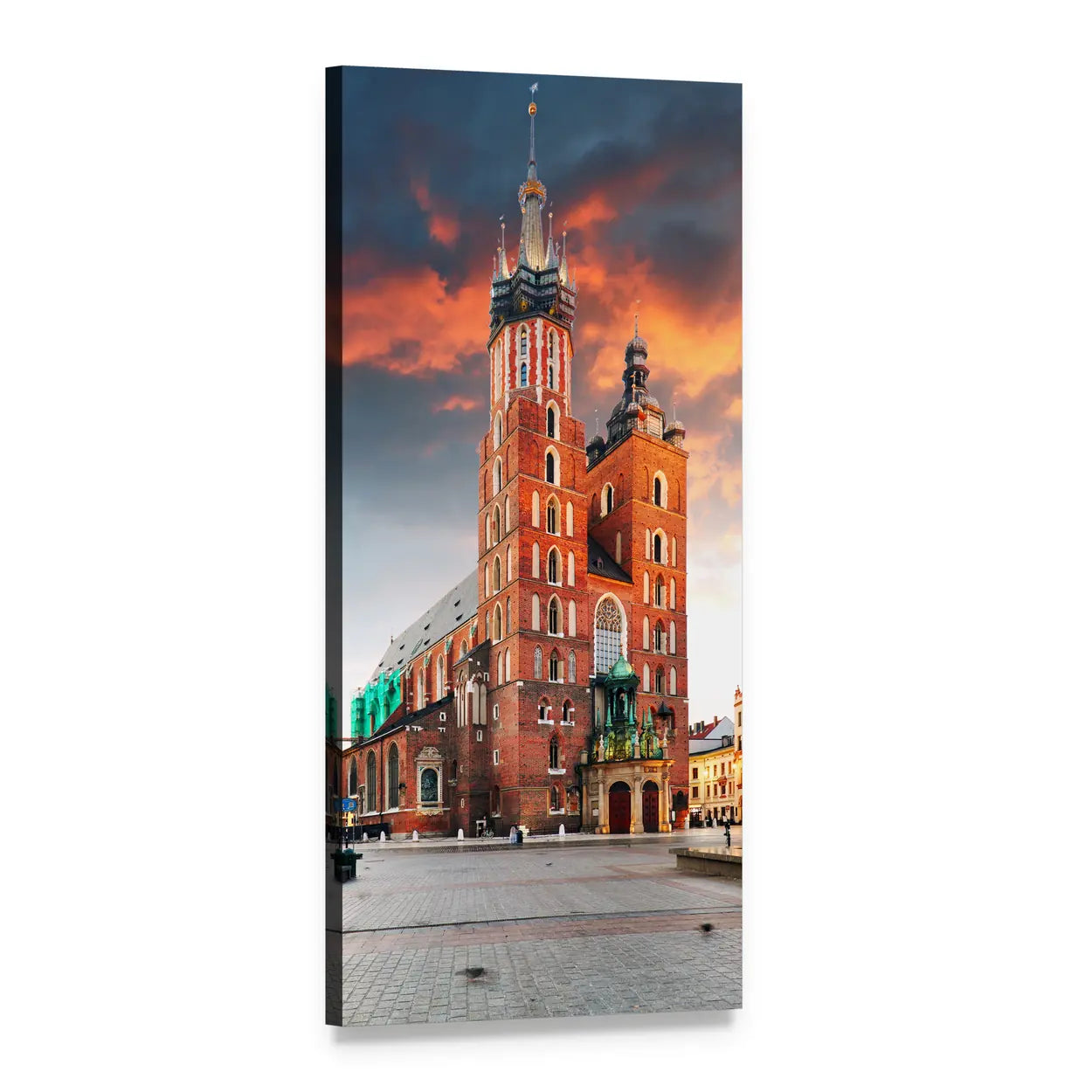 Krakow Old Town Brick Cathedral at Dusk Vertical Canvas Wall Art, 1 panel 1 Vertical layout gallery wrapped canvas set, angled product view